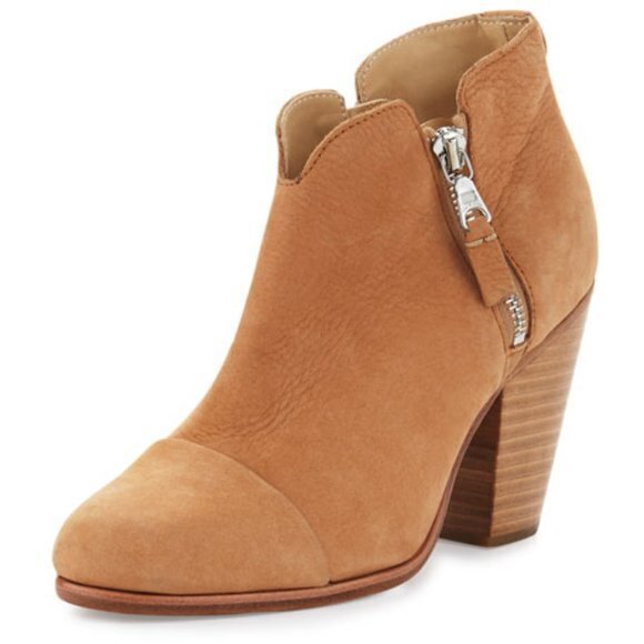 Rag & Bone Margot‎ Leather Ankle Boot Tan Block Heel Side Zipper Womens Size 7.5 - Picture 1 of 10